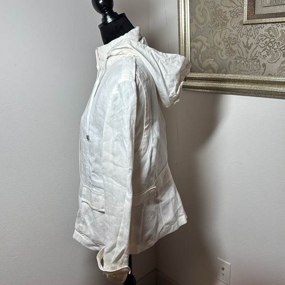 Talbots white Linen full front zipper utility high collar hiddenhoodie jacket 14 - Picture 8 of 13